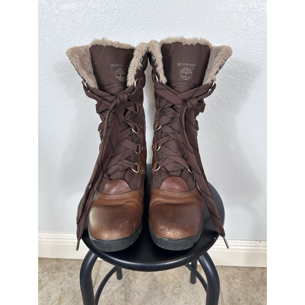 Timberland Mount Hope Mid Waterproof Lace Up Brown Faux Fur Boots Size 8.5
